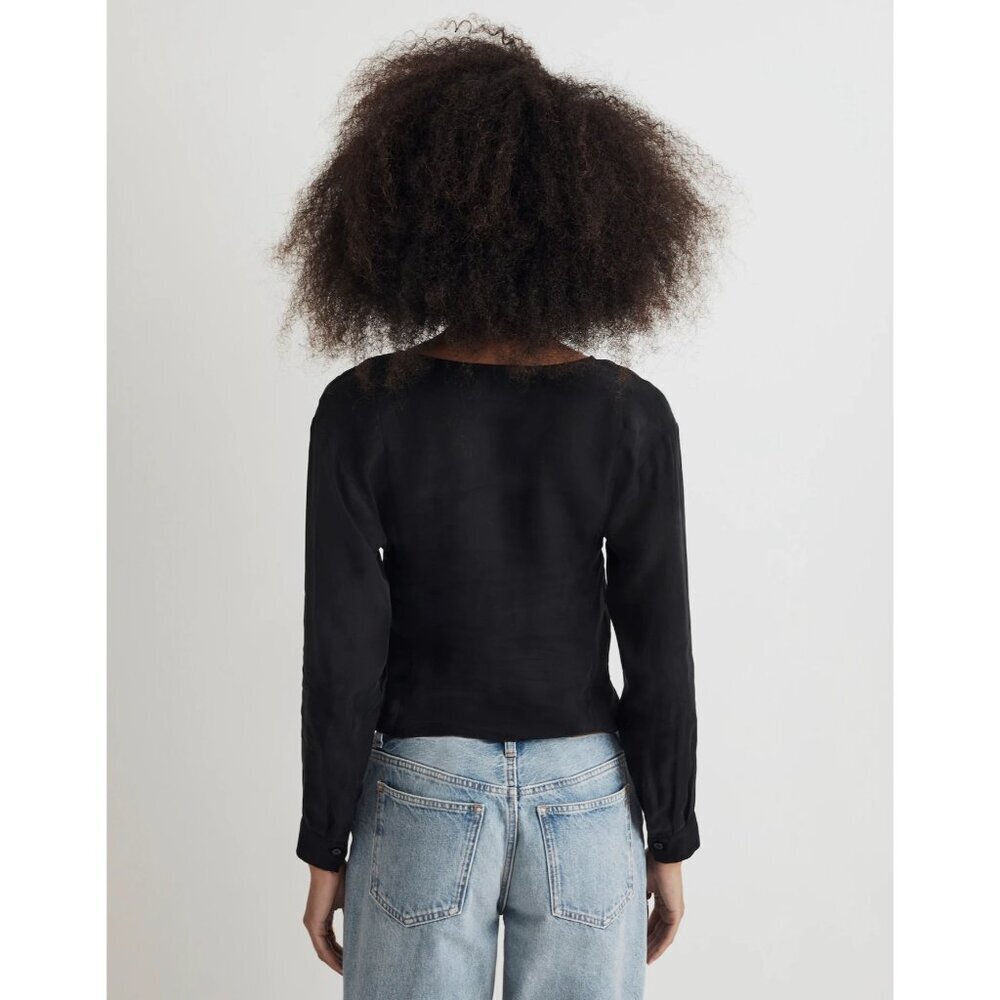 Madewell Brushed Ruched-Front Top in Black 2 New Womens Blouse - Picture 2 of 12